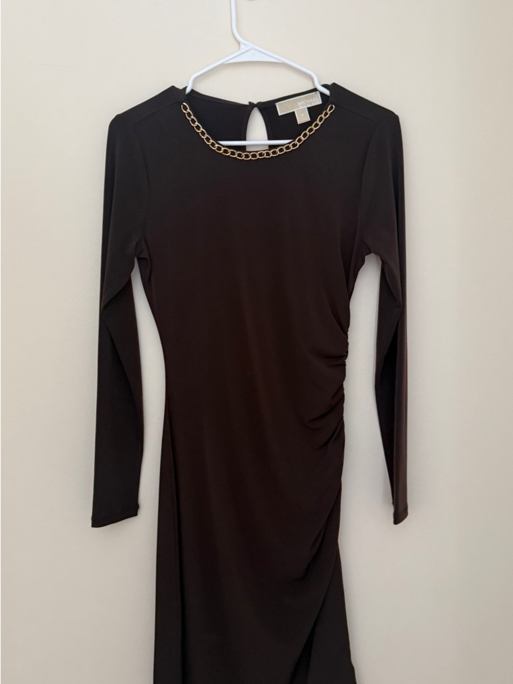 Michael Kors brown Long Sleeve Midi Dress with Gold Chain Detail